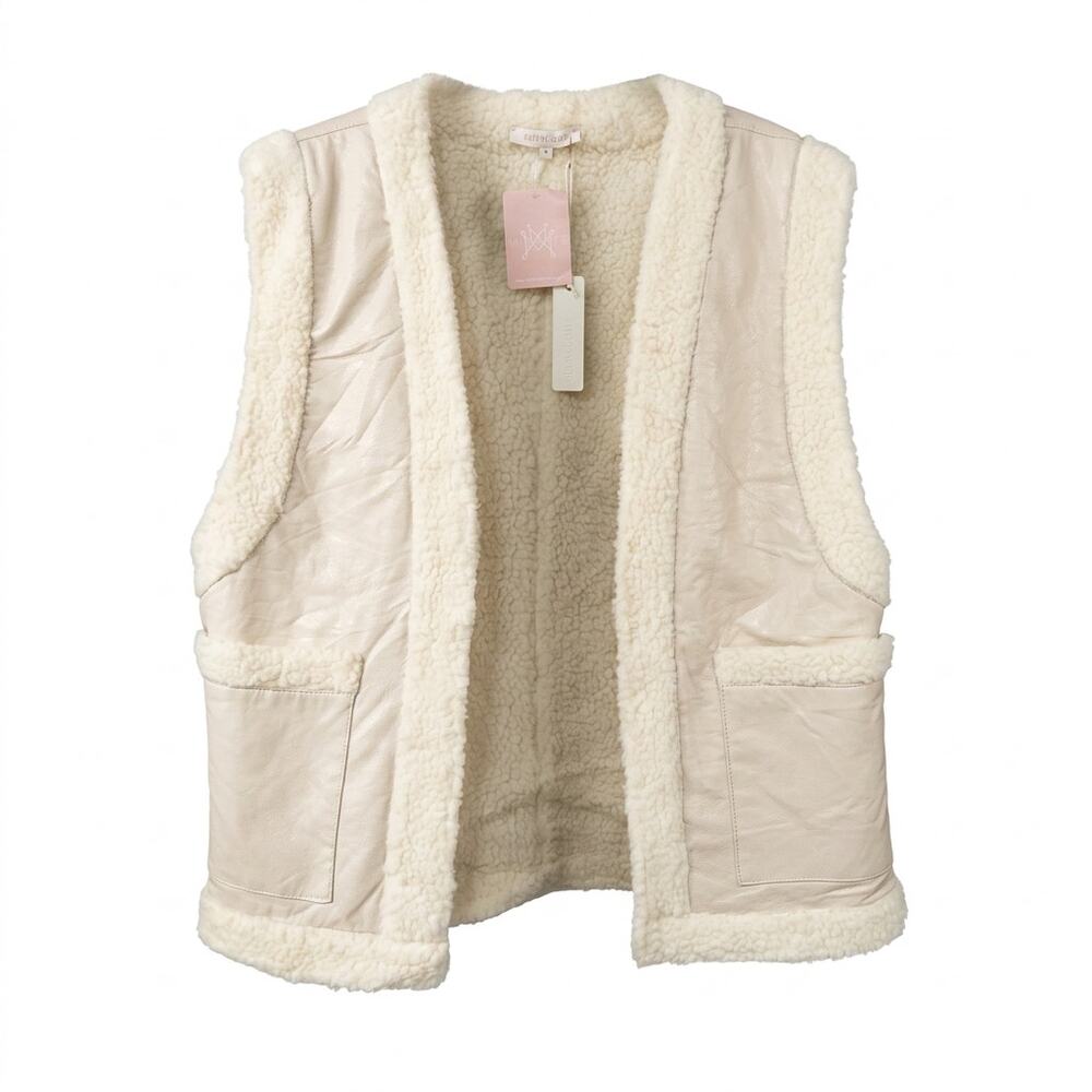 NWT Olivaceous Faux Fur Vest Lined V-Neck Sleeveless Vest Women Size M